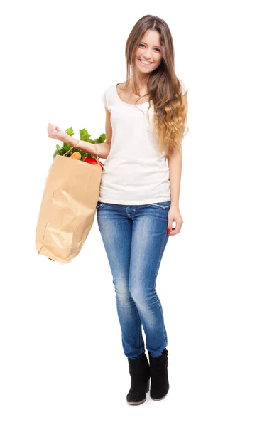 Mujer sosteniendo bolsa de compras —  Fotos de Stock