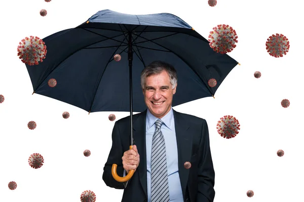 Homme Affaires Protégeant Une Pluie Covide Coronavirus — Photo