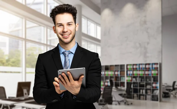 Young Manager Using Digital Tablet His Office — Stock Photo, Image