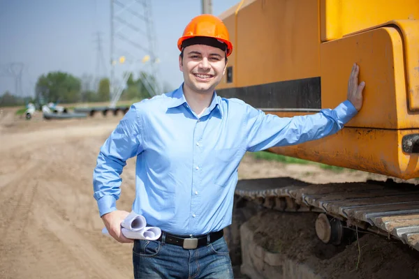 Arquiteto Sorridente Canteiro Obras — Fotografia de Stock