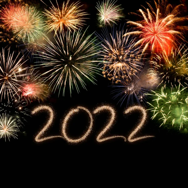 2022 Fundo Fogos Artifício Ano Novo Feriados Felizes Conceito Ano — Fotografia de Stock