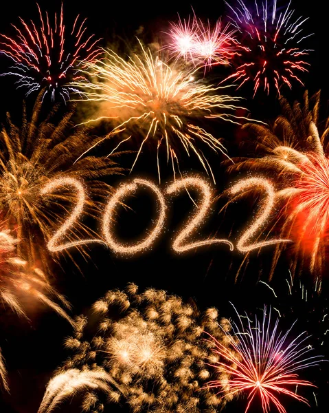 2022 Πρωτοχρονιάτικα Πυροτεχνήματα Φόντο Καλές Διακοπές Και Την Έννοια Του — Φωτογραφία Αρχείου