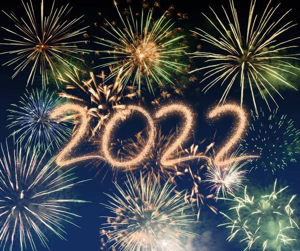2022 Año Nuevo Fondo Fuegos Artificiales Felices Fiestas Concepto Año — Foto de Stock