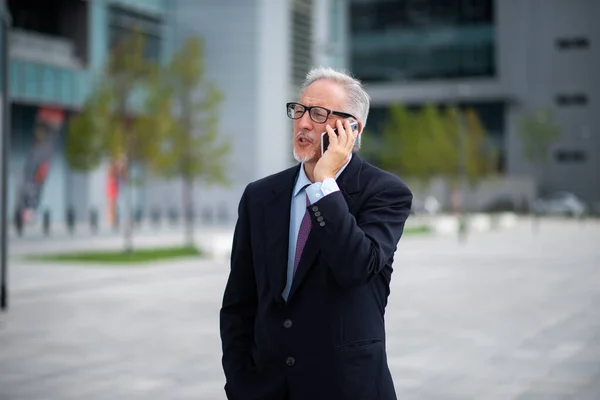 Retrato Empresário Sênior Usando Telefone Celular — Fotografia de Stock