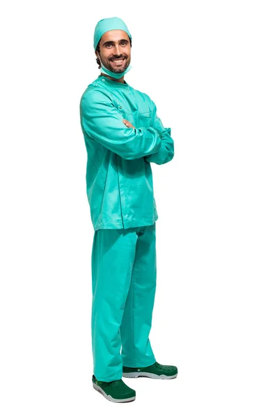 Man Chirurg Geïsoleerd Witte Volledige Lengte Portret — Stockfoto