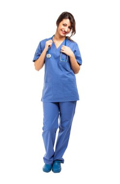 Beyaz arka plan üzerinde izole kadın doktor 