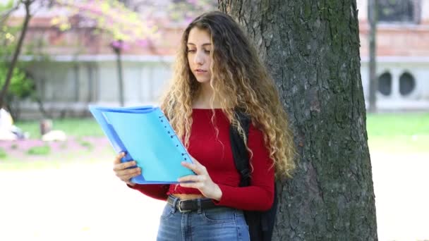 Étudiant Souriant Lecture Extérieure — Video