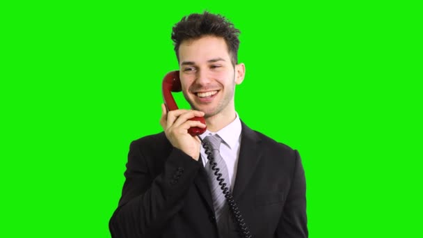 Affärsman Talar Vintage Röd Telefon — Stockvideo