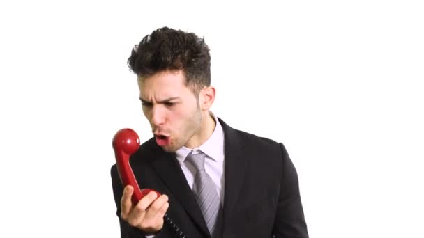Homem Negócios Irritado Gritando Telefone — Vídeo de Stock