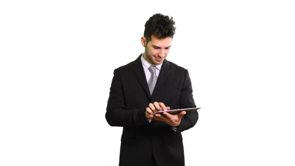 Portrait Young Businessman Using Tablet Computer — Stock Video