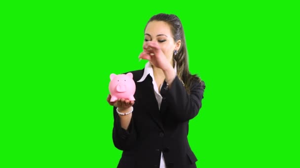 Business Woman Piggy Bank Euro — Stock Video