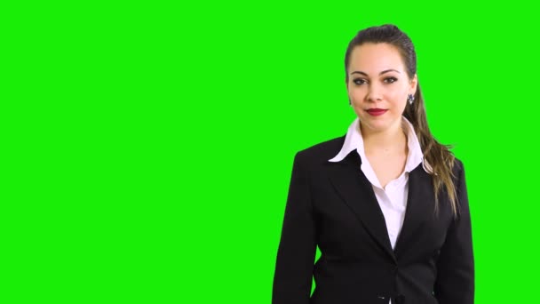 緑の画面に隔離された美しい実業家の肖像クロマキーの背景 — ストック動画