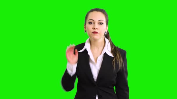 Genç Ciddi Güzel Bir Kadın Dur Işareti Gösteriyor Yasak Simgesi — Stok video
