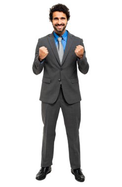 Başarılı iş adamı beyaz, tam boy portrede izole edilmiş.