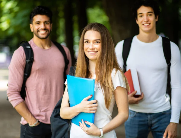 Happy Students Outdoor Smiling Confidently — Stock Photo, Image