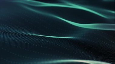 Abstract digital color wave with flowing small particles dance motion on wave and light abstract background. Cyber or technology background. Plexus fantasy abstract technology