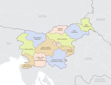 Slovenya 'nın Avrupa' daki konumunun ayrıntılı haritası, ülkenin idari bölümleri, vektör illüstrasyonu