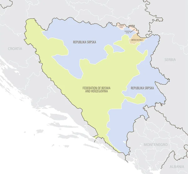 Mapa Detallado Bosnia Herzegovina Con Divisiones Administrativas Fronteras Los Países — Archivo Imágenes Vectoriales