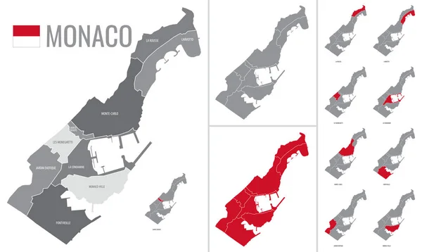 Mappa Vettoriale Dettagliata Delle Regioni Monaco Con Bandiera — Vettoriale Stock