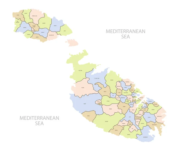 国の行政部門とヨーロッパのマルタの位置の詳細な地図 ベクトル図 — ストックベクタ