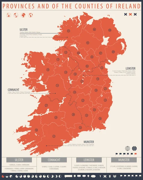 Mapa Infográfico Irlanda Con Divisiones Administrativas Provincias Condados — Archivo Imágenes Vectoriales