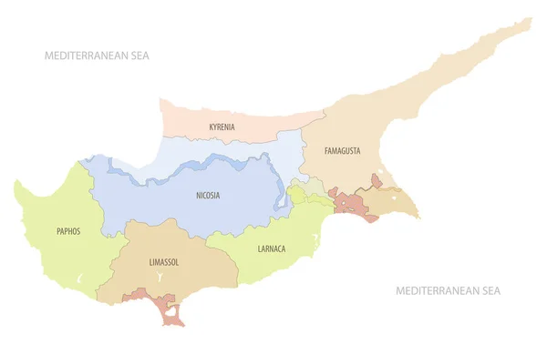 附有欧洲邻国行政区划和边界的塞浦路斯详细地图 矢量图解 — 图库矢量图片