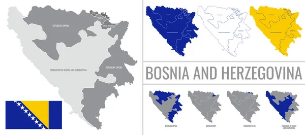 Mapa Vectorial Detallado Regiones Bosnia Herzegovina Con Bandera — Vector de stock