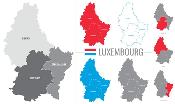 Детальная Векторная Карта Регионов Луксембура Флагом — стоковый вектор