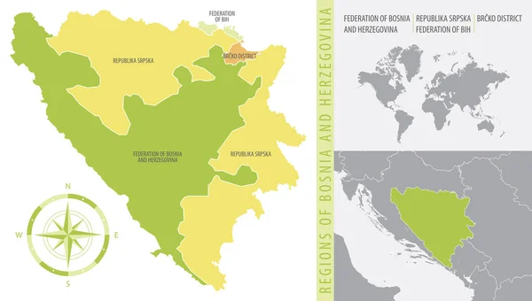 Mapa Detallado Bosnia Herzegovina Con Las Divisiones Administrativas Del País — Archivo Imágenes Vectoriales
