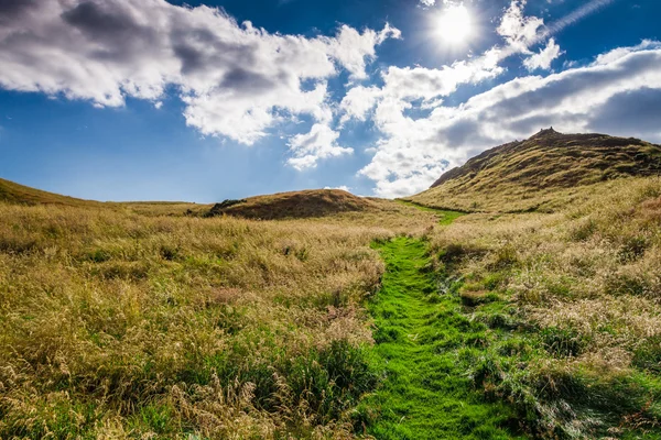 Groene wandelpad voorsprong naar de heuvel in Schotland — Stockfoto