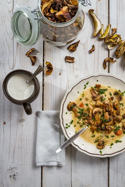 Суп з лісовими грибами і сушеними — стокове фото