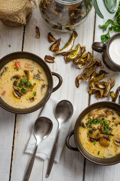 Two plate of mushroom soup — Stock Photo, Image