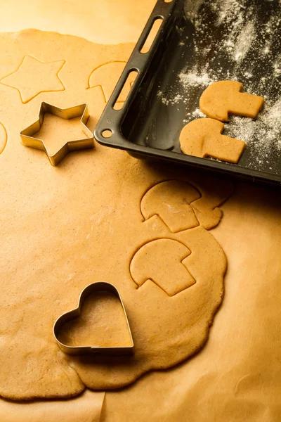 Cutting of homemade gingerbread cookies — Stock Photo, Image