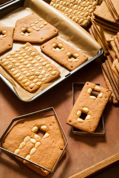 Baked gingerbread cottage components — Stock Photo, Image