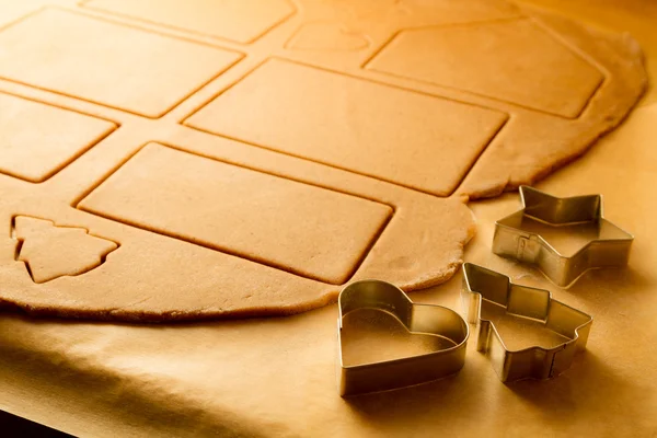 Close-up on gingerbread cookies cut elements — Stock Photo, Image