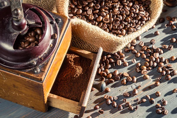 Close-up of a full coffee grinder — Stock Photo, Image