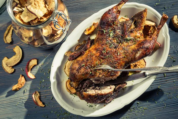 Homemade roasted duck served hot on the table — Stock Photo, Image