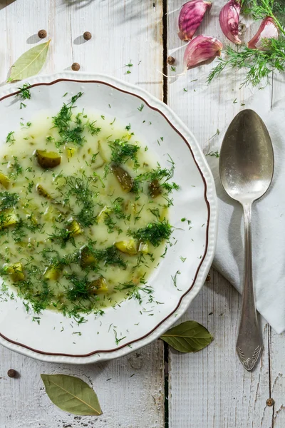 Nahaufnahme auf einem Teller Gurkensuppe — Stockfoto