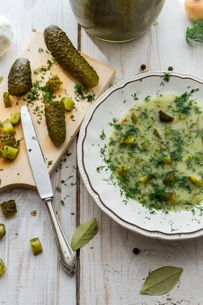 Sup acar Polandia membuat sayuran segar — Stok Foto