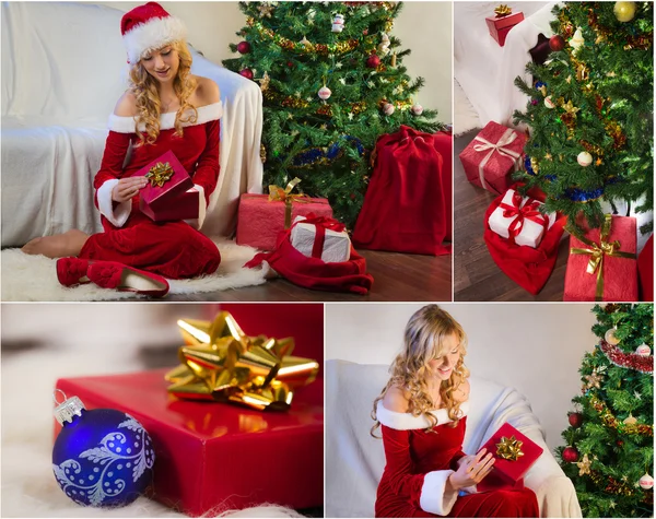 Postcard for Christmas with Christmas tree and gifts no. 5 — Stock Photo, Image