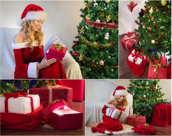 Cartão postal para o Natal com árvore de Natal e presentes não. 3. — Fotografia de Stock