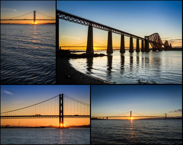 Postcard from sunset over the Forth Road Bridge in Scotland — Stock Photo, Image