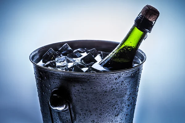 Ice cold bucket with cold champagne — Stock Photo, Image