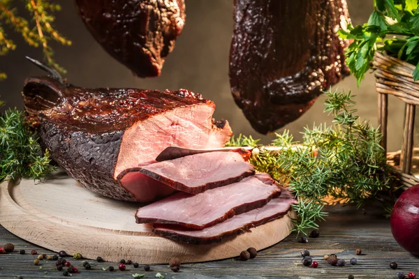 Piece of freshly smoked ham — Stock Photo, Image