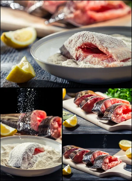 Preparing fresh fish to fry — Stock Photo, Image