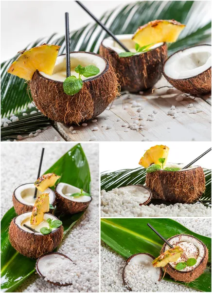 Bebida Pinacolada em casca de coco — Fotografia de Stock