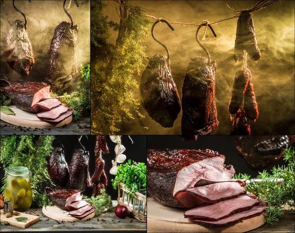 Landelijke smokehouse met zelfgemaakte ham — Stockfoto