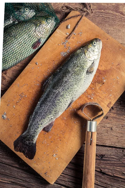 Préparation du poisson fraîchement pêché — Photo