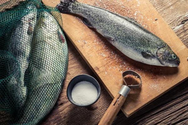 Préparation du poisson pêché en eau douce — Photo