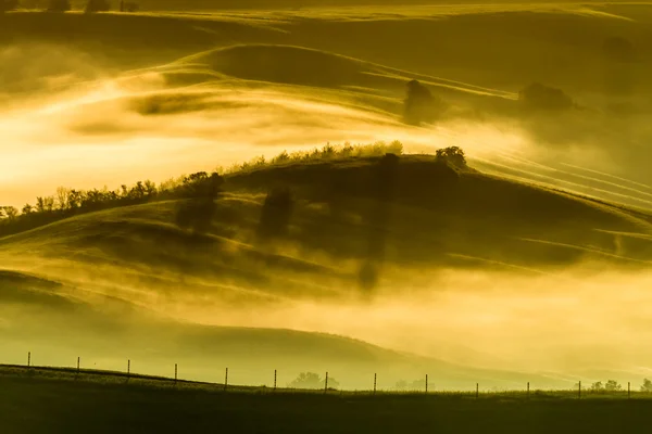 Prati nebbiosi al mattino, Toscana — Foto Stock